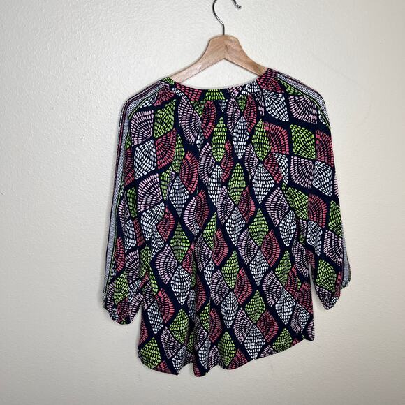 Crown & Ivy Navy Print Peasant Blouse Medium - Picture 5 of 9